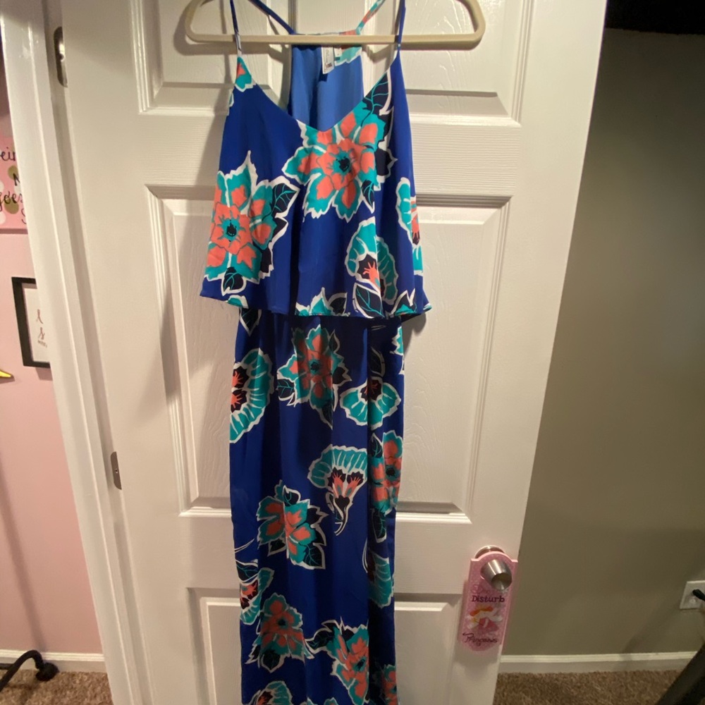 Blue floral racer back maxi dress